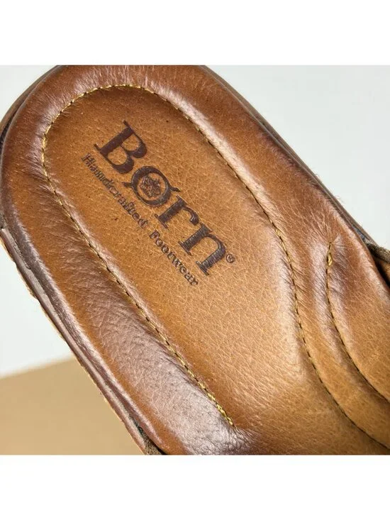 Born Bandy Blanket Mules Clogs Womens 9 Brown Blue White Slip On - Picture 7 of 11